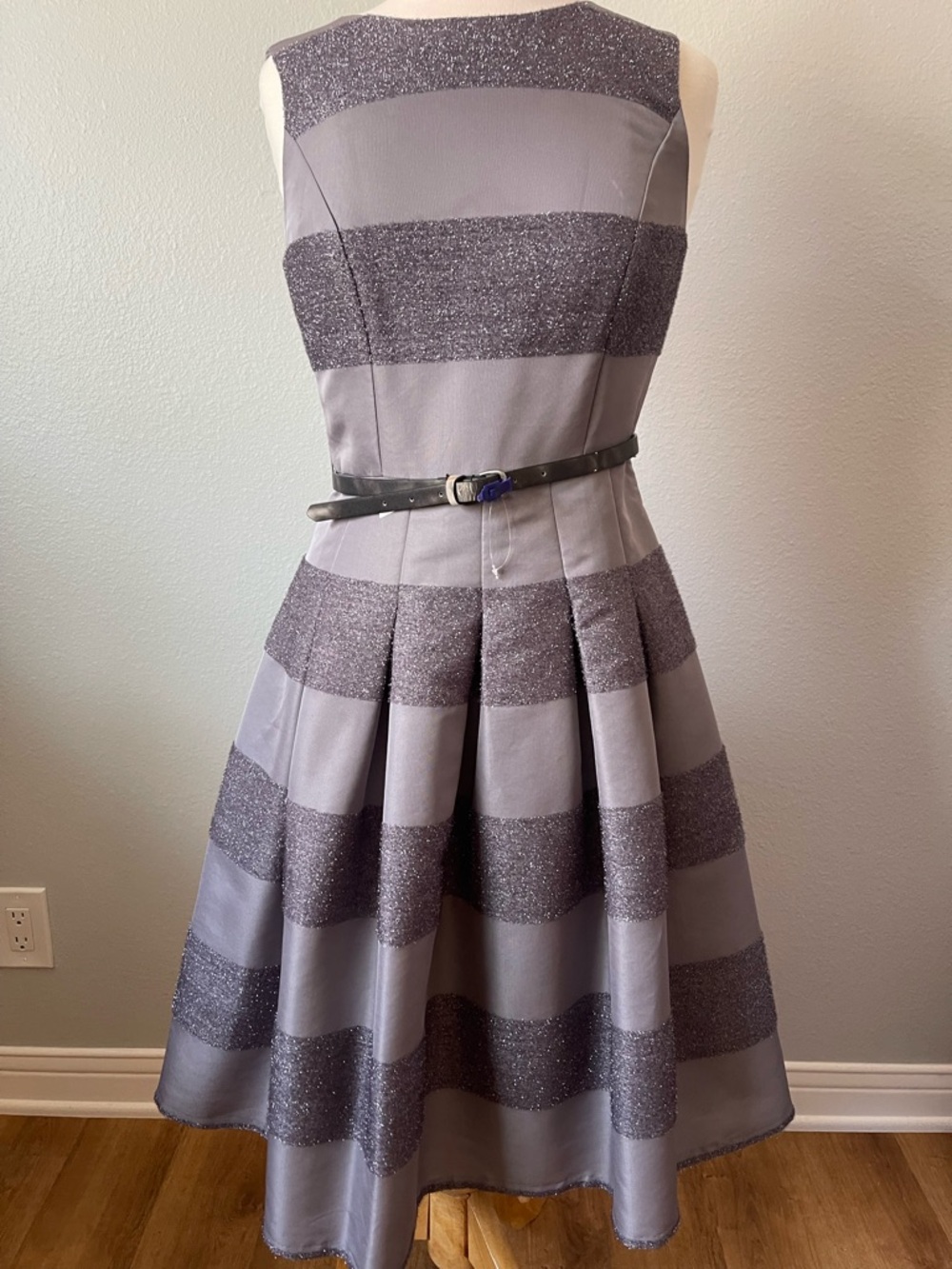 Gray Striped Fit-and-Flare Dress
